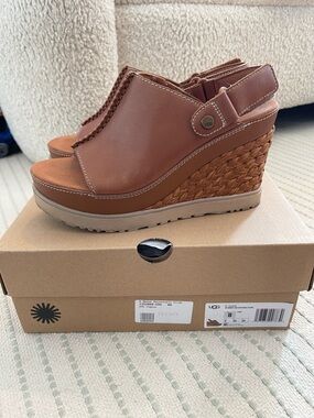 UGG Abbot Adjustable Brown Wedge Slingback Sandal Mule